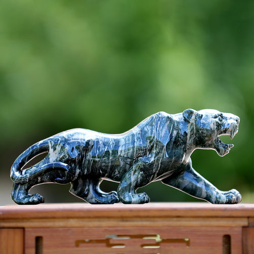 10" Kowloon Jade Tiger Carving - Unique Piece #3100401