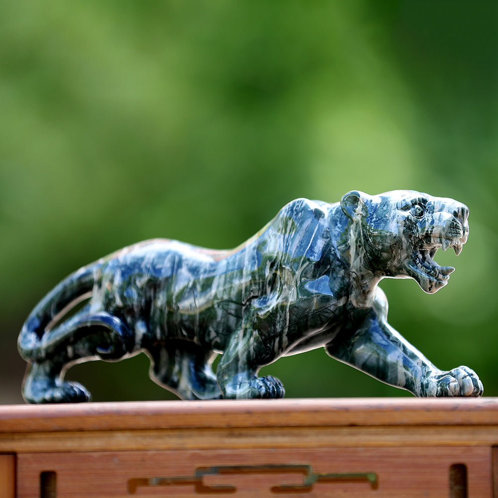 10" Kowloon Jade Tiger Carving - Unique Piece #3100401