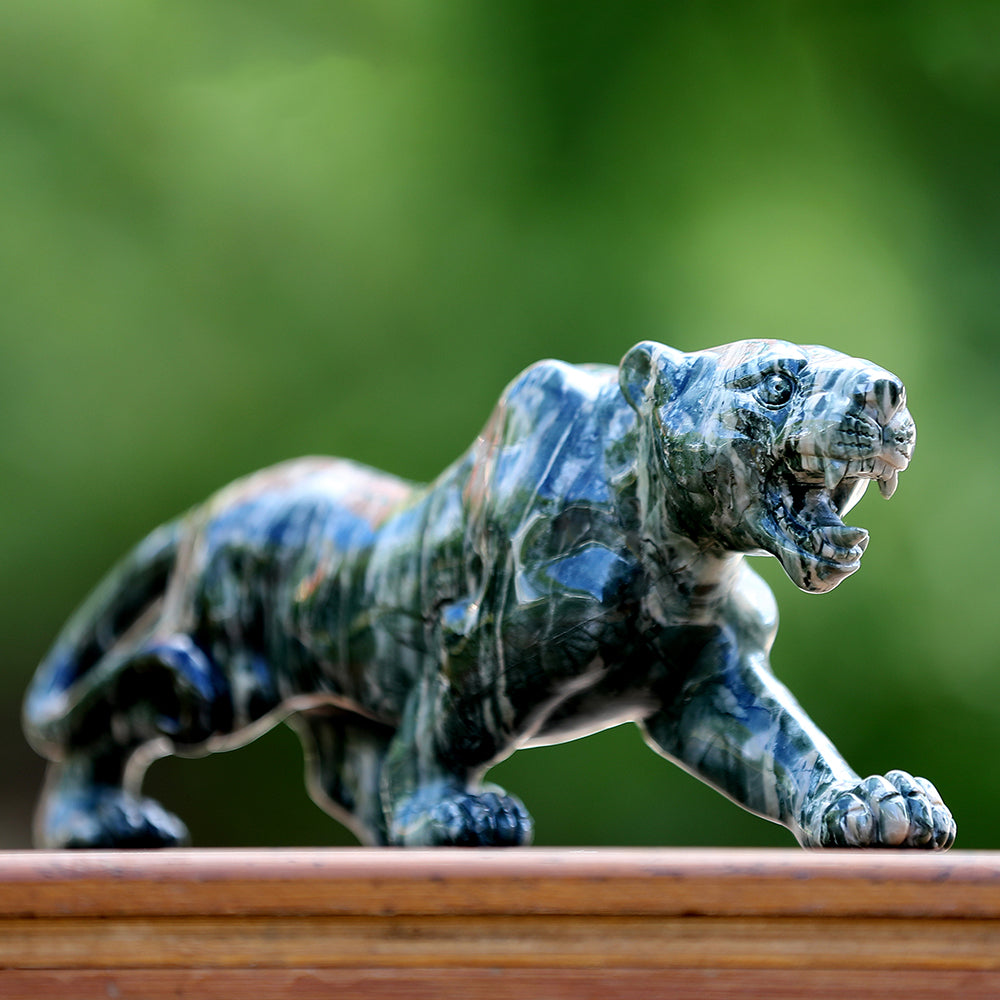 10" Kowloon Jade Tiger Carving - Unique Piece #3100401