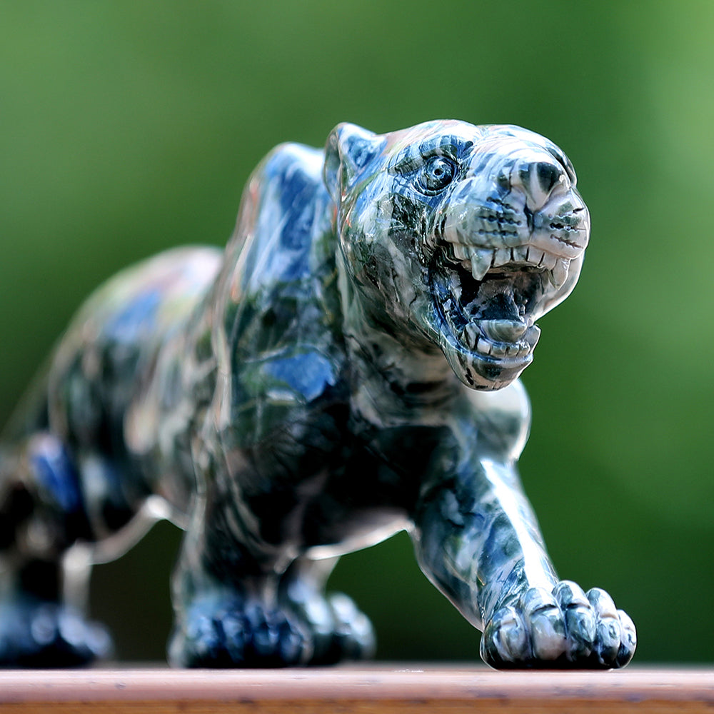 10" Kowloon Jade Tiger Carving - Unique Piece #3100401