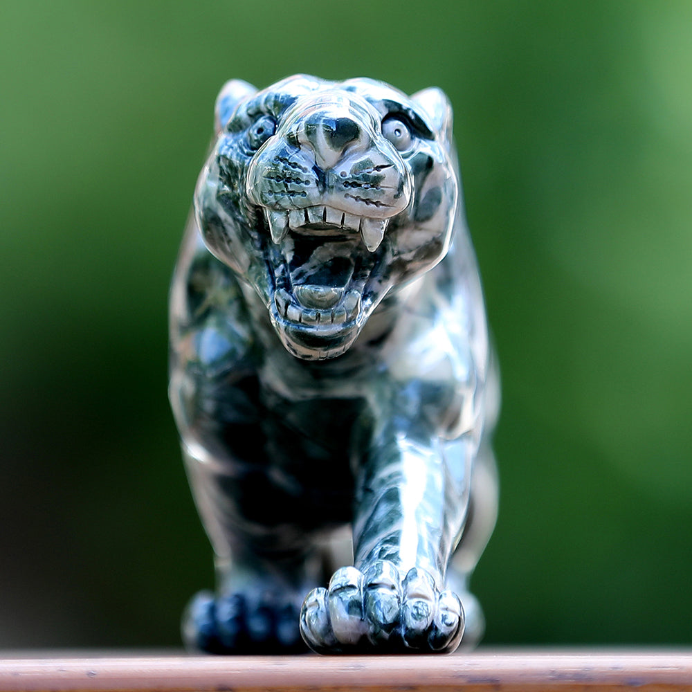 10" Kowloon Jade Tiger Carving - Unique Piece #3100401