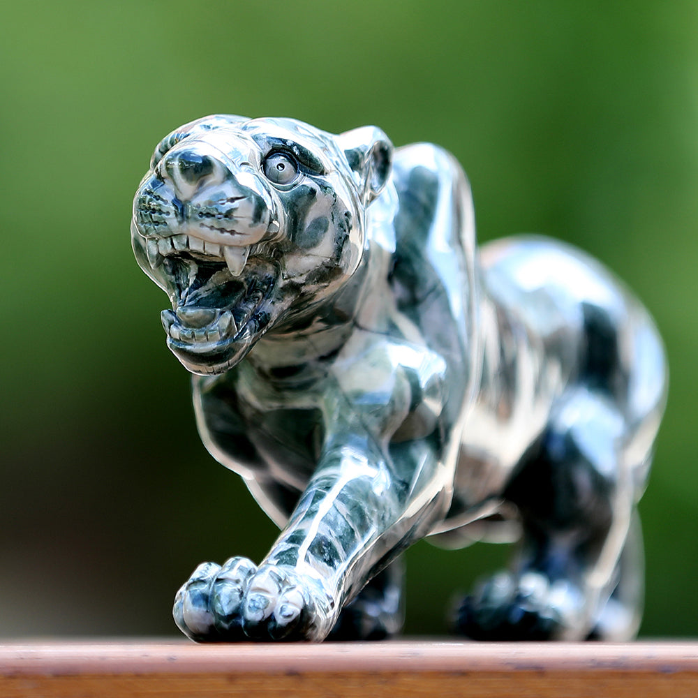 10" Kowloon Jade Tiger Carving - Unique Piece #3100401