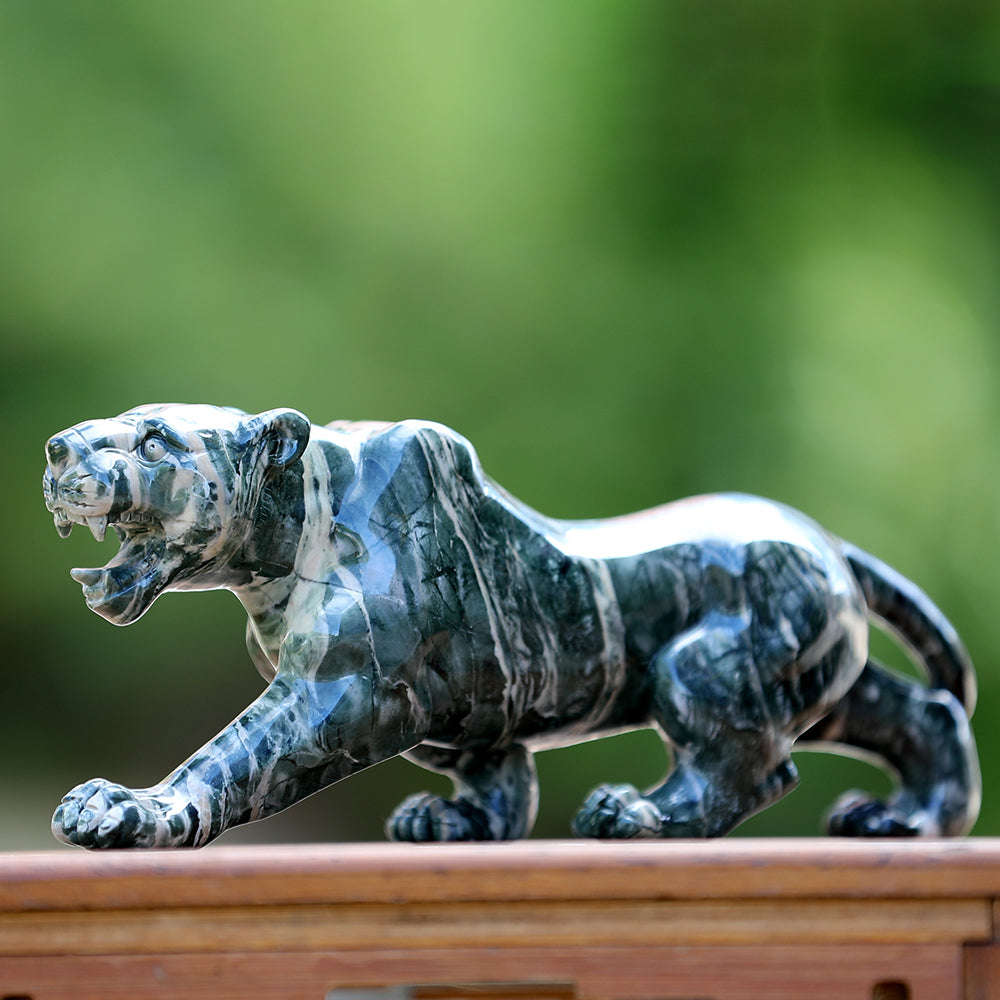 10" Kowloon Jade Tiger Carving - Unique Piece #3100401