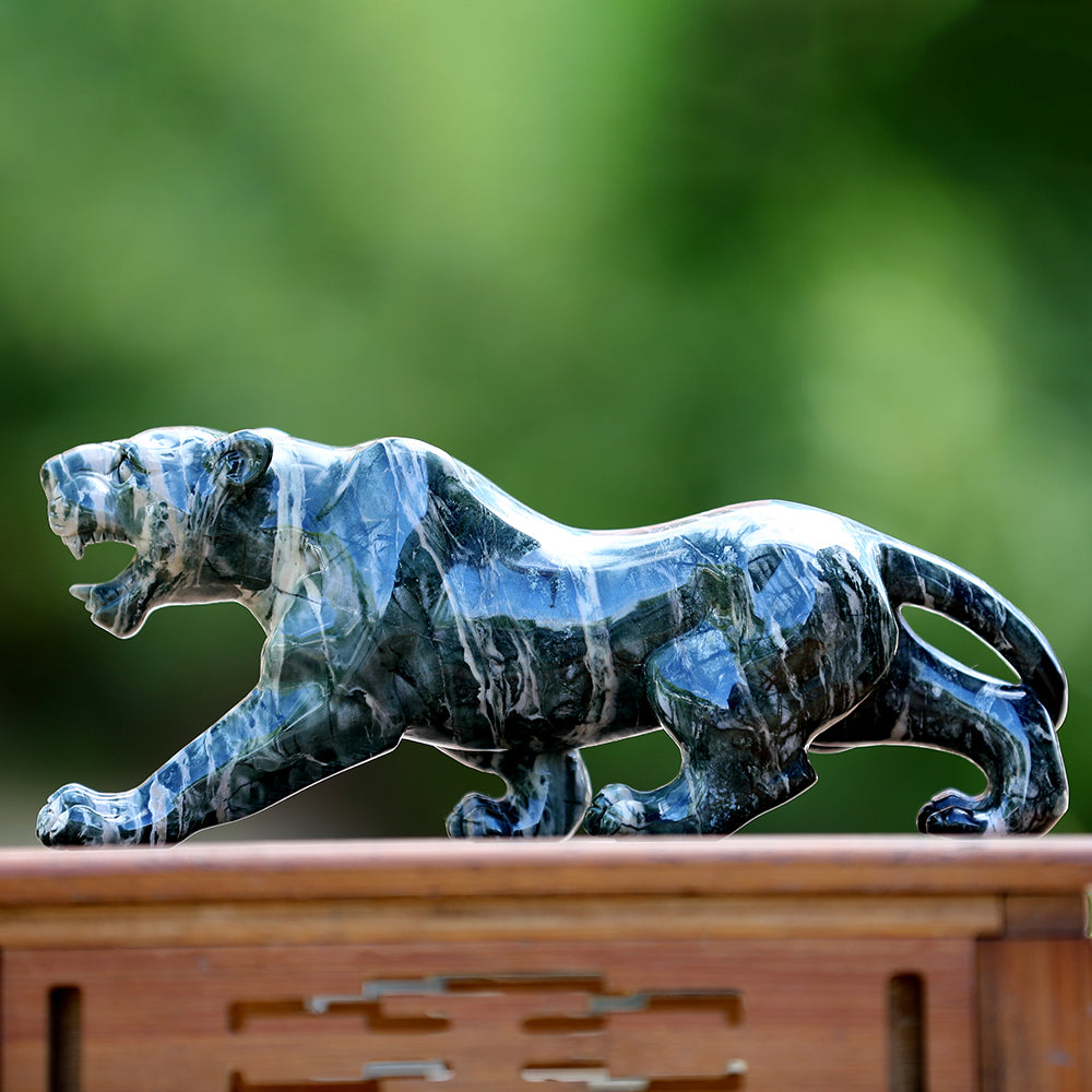 10" Kowloon Jade Tiger Carving - Unique Piece #3100401