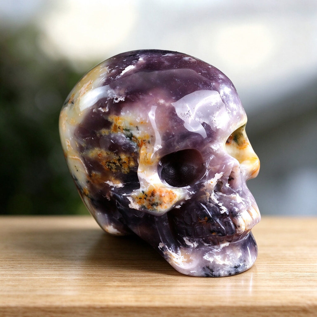 3.0" White Opal Crystal Skull Carving  #SKH30079