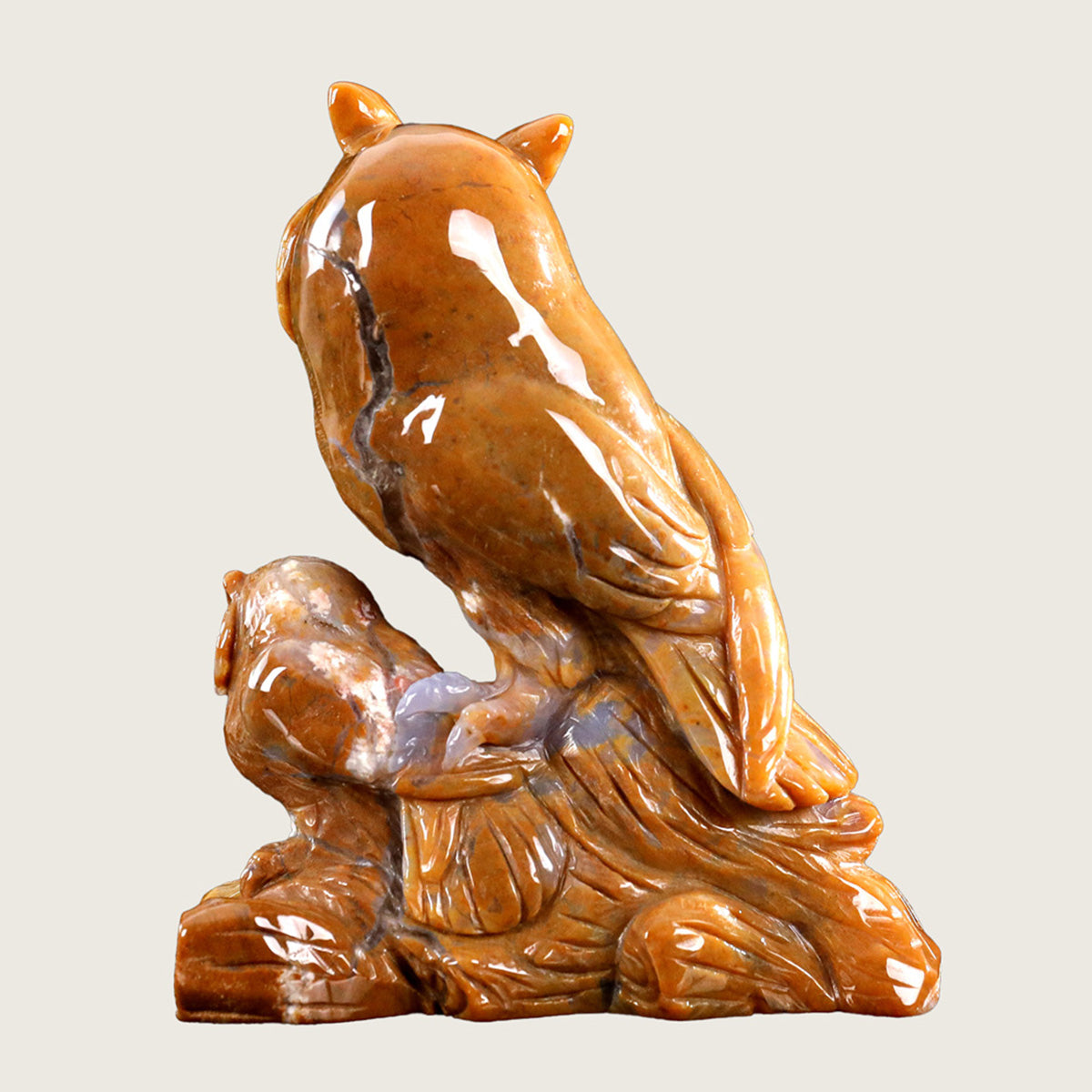 6.0" Chalcedony Jasper Owls Carving  #CTC0001