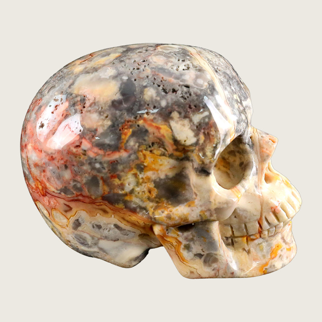 3.0" Crazy Agate Human Skull Carving  #SKH30001