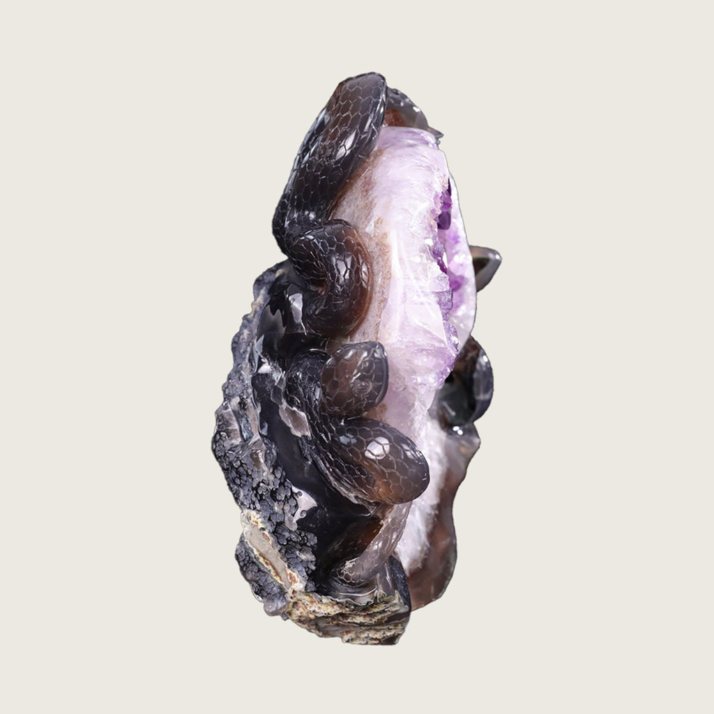 8.0"Amethyst Druse Agate Three-Headed Snake Carving  #GDC0017