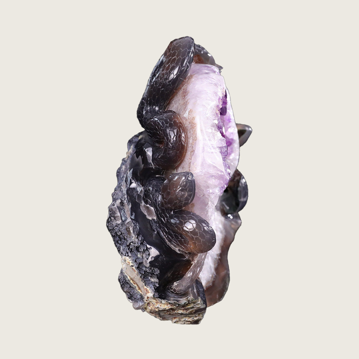 8.0"Amethyst Druse Agate Three-Headed Snake Carving  #GDC0017
