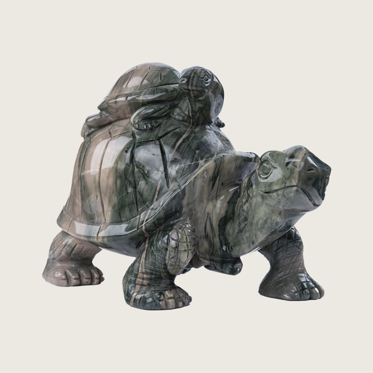 7.0" Jiulong Jade Mother & Baby Tortoise Carving  #CTC0040