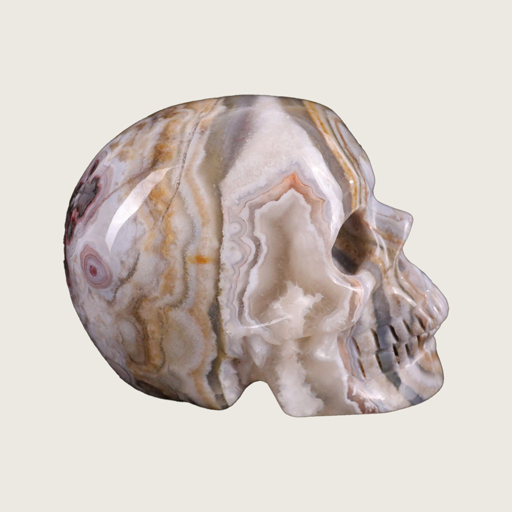 2.2" Red Crazy Lace Agate Crystal Skull Carving  #SKH22035