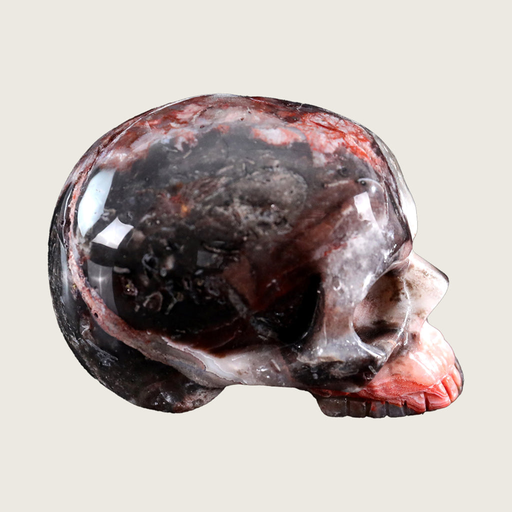 2.8" Red Crazy Lace Agate Jawless skull Carving  #CSC0012