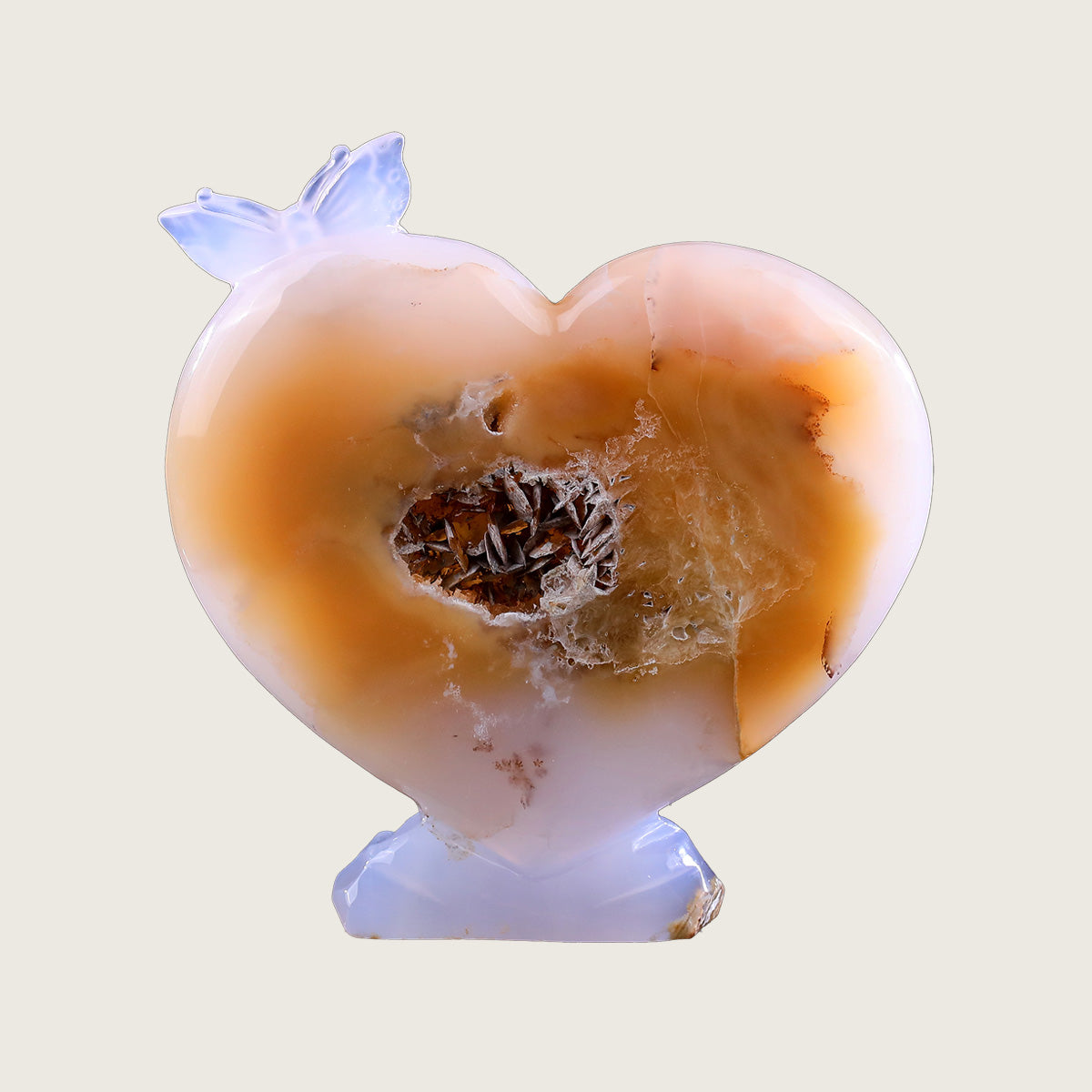 5.5" Blue Chalcedony Heart with Butterfly Carving  #CTC0021