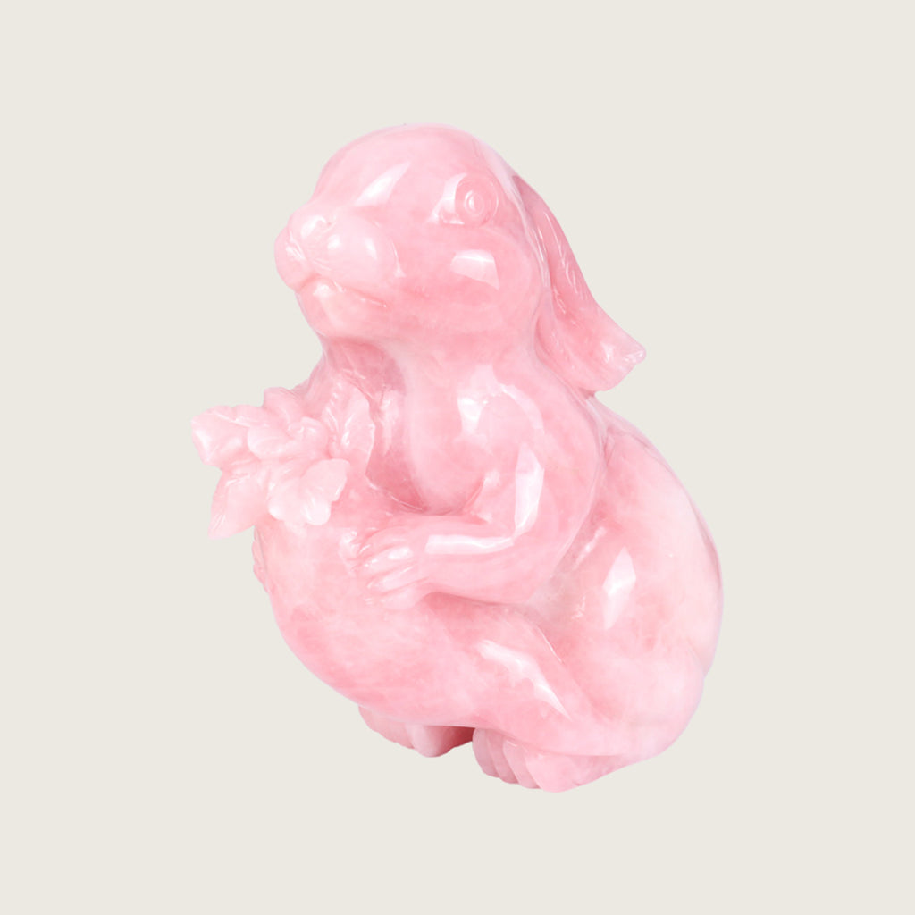 11.0" Rose Quartz Chubby Rabbit Carving  #CTC0048