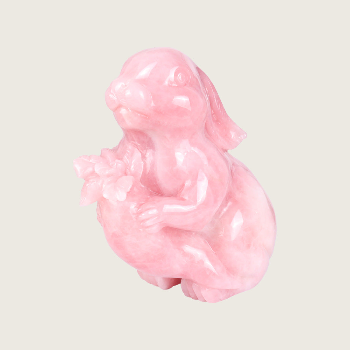 11.0" Rose Quartz Chubby Rabbit Carving  #CTC0048