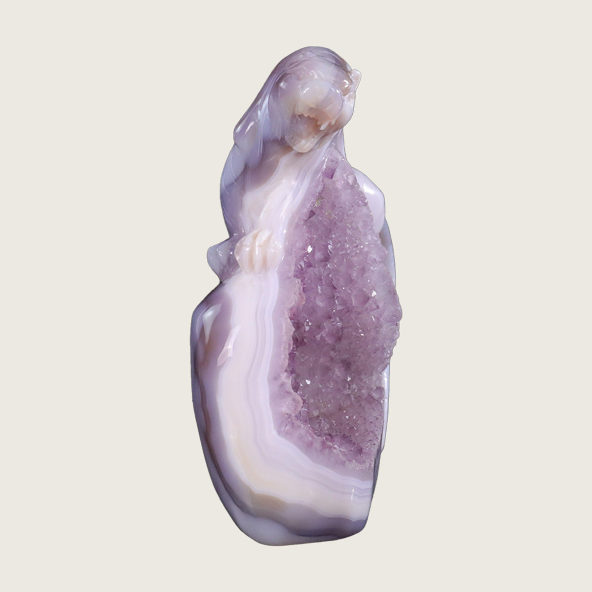 5.2" Amethyst Druse Agate Leopard Carving  #GDC0016