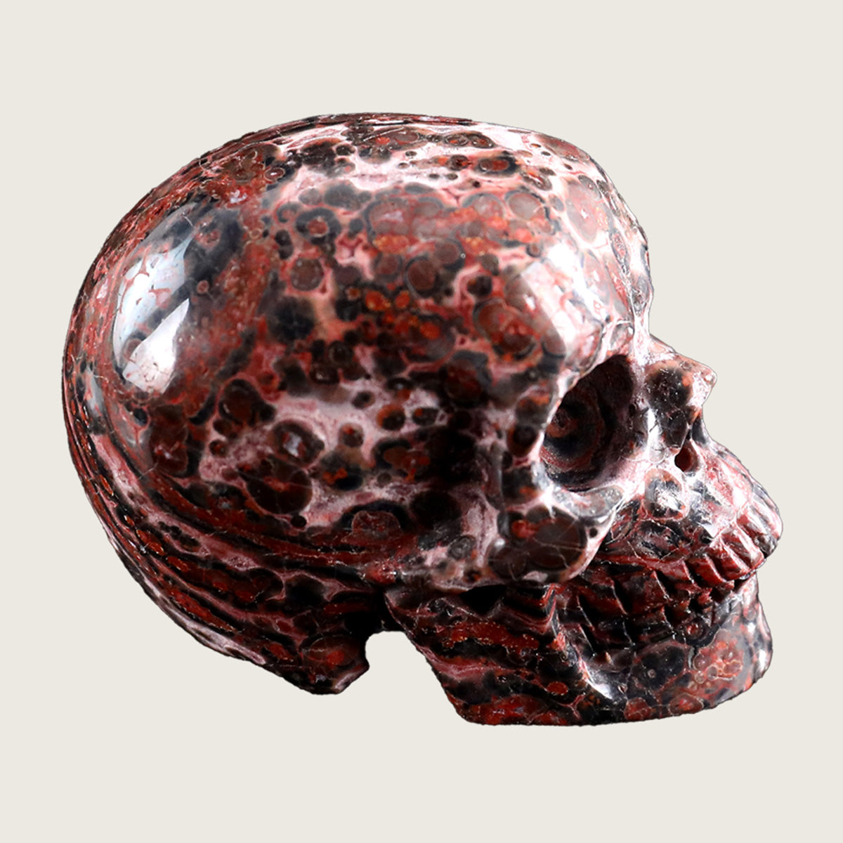 2.2" Red Leopard Skin Human Skull Carving  #SKH22001