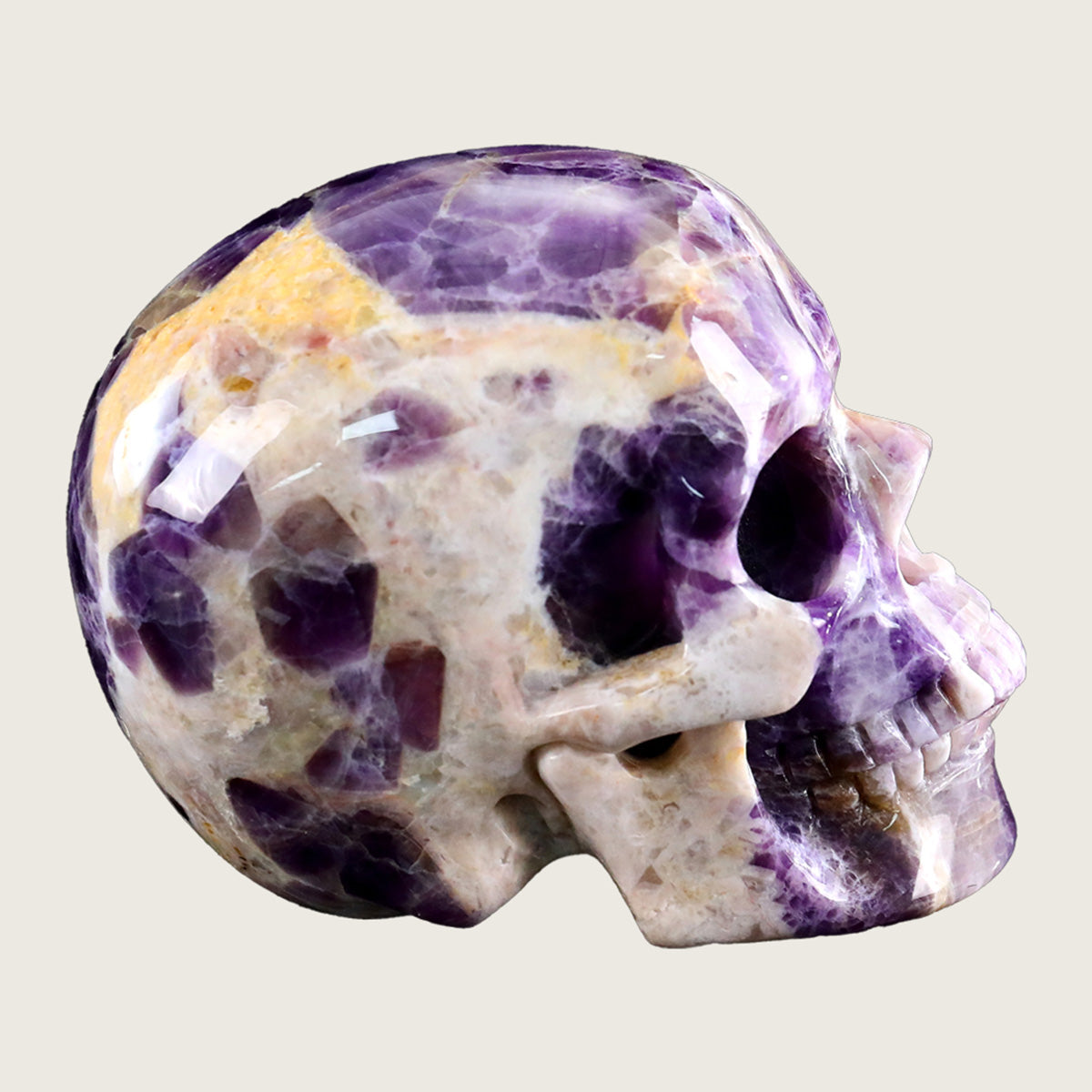 4.5" Chevron Amethyst Human Skull Carving  #SKH45003