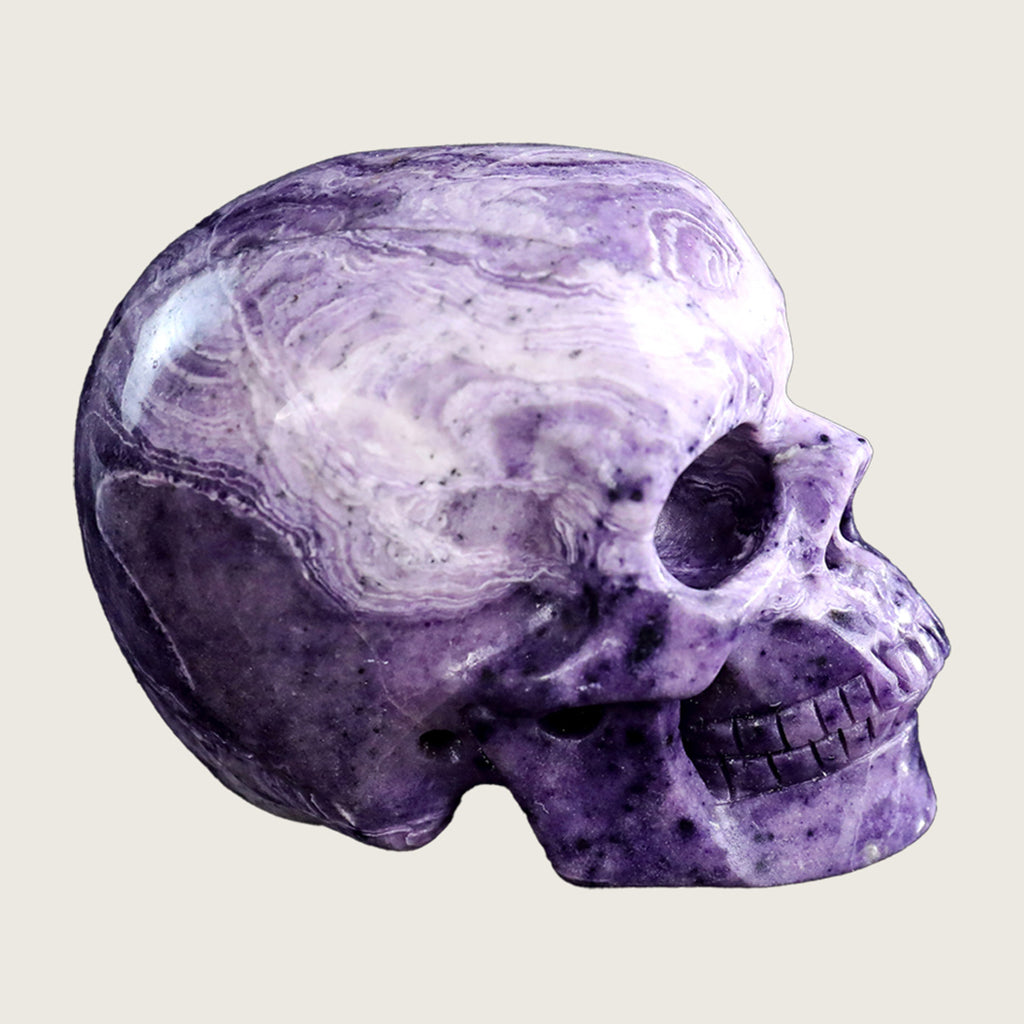 3.0" Purple Malachite Human Skull Carving  #SKH30006
