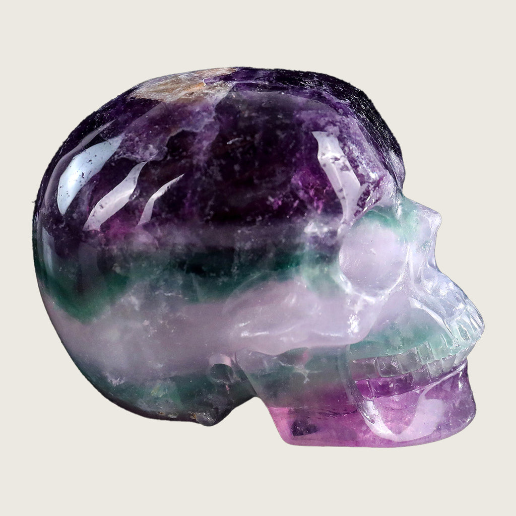 3.0" Colorful Fluorite Crystal Skull Carving  #SKHGF3001