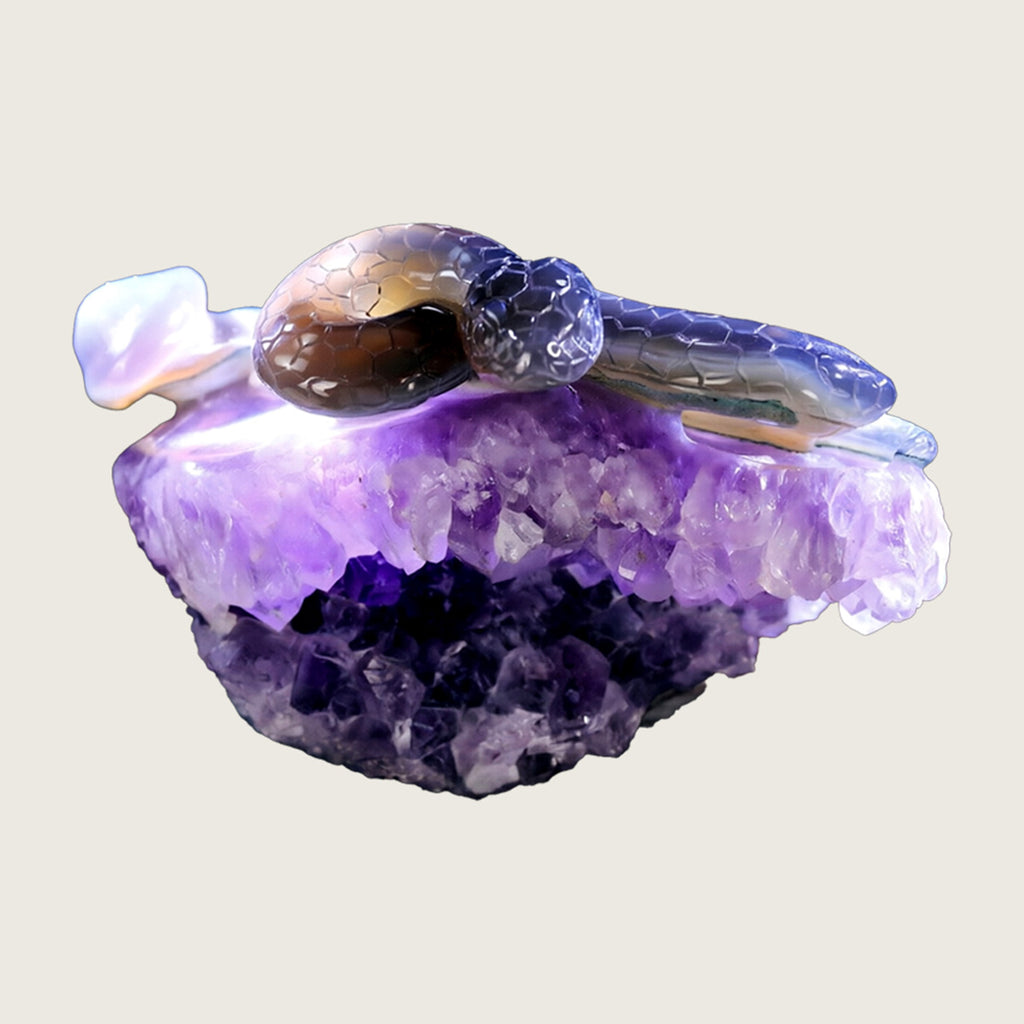 5.4" Amethyst Druse Agate Snake Carving  #GDC0014