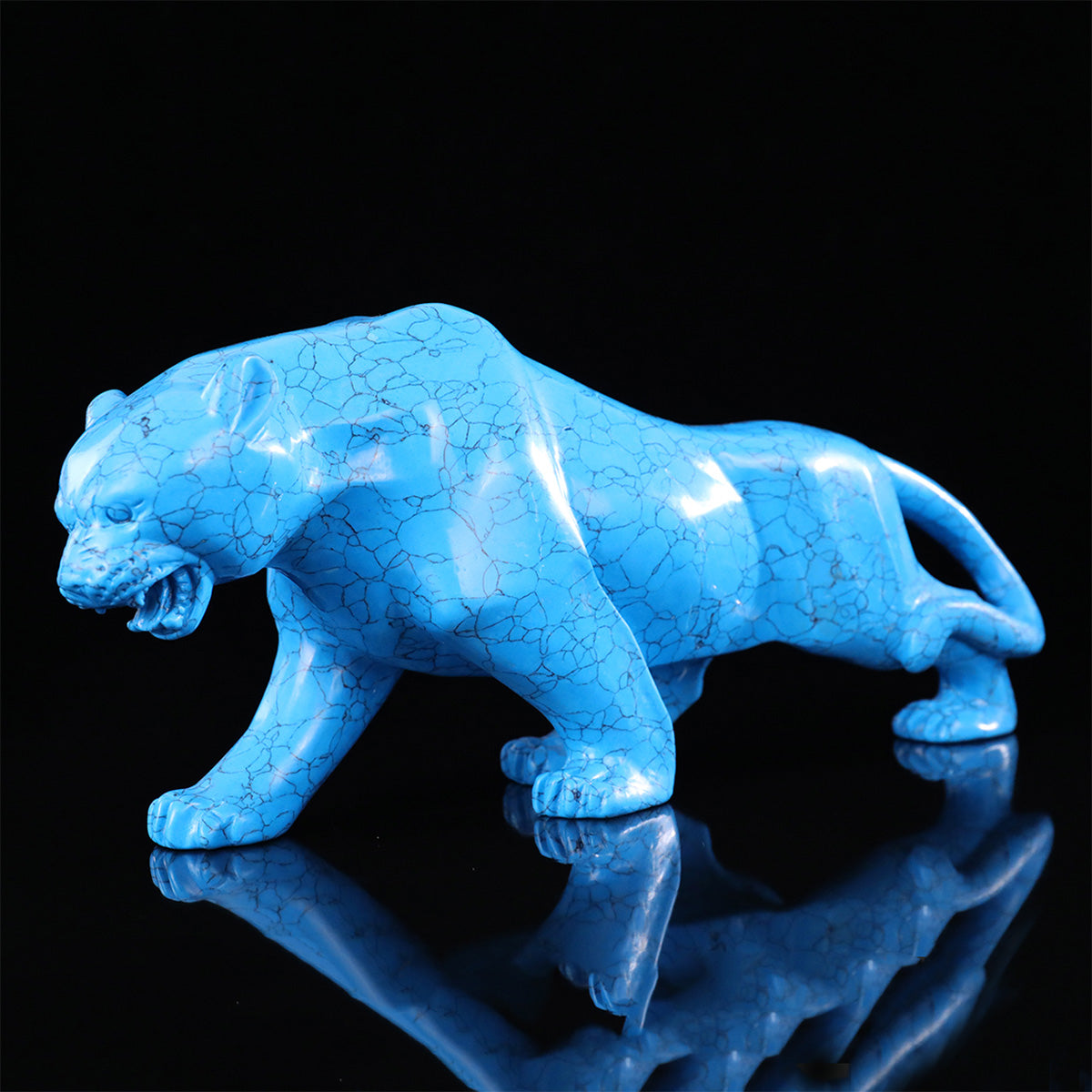 12.0" Synthetic Turquoise Leopard Carving  #CTC0065