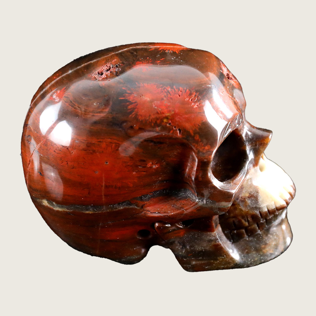 3.0" Red Jasper Human Skull Carving  #SKH30013