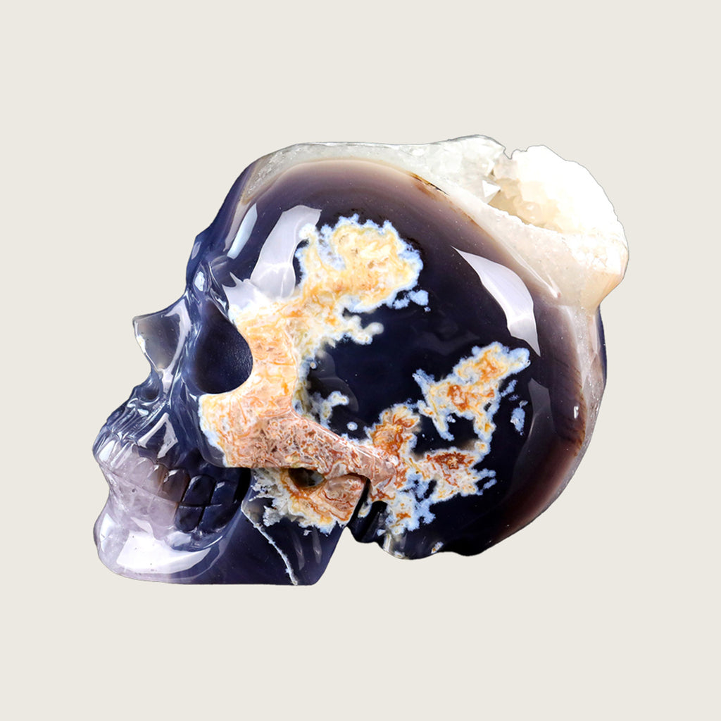 6.0" Geode Agate Crystal Skull Carving  #SCS0018