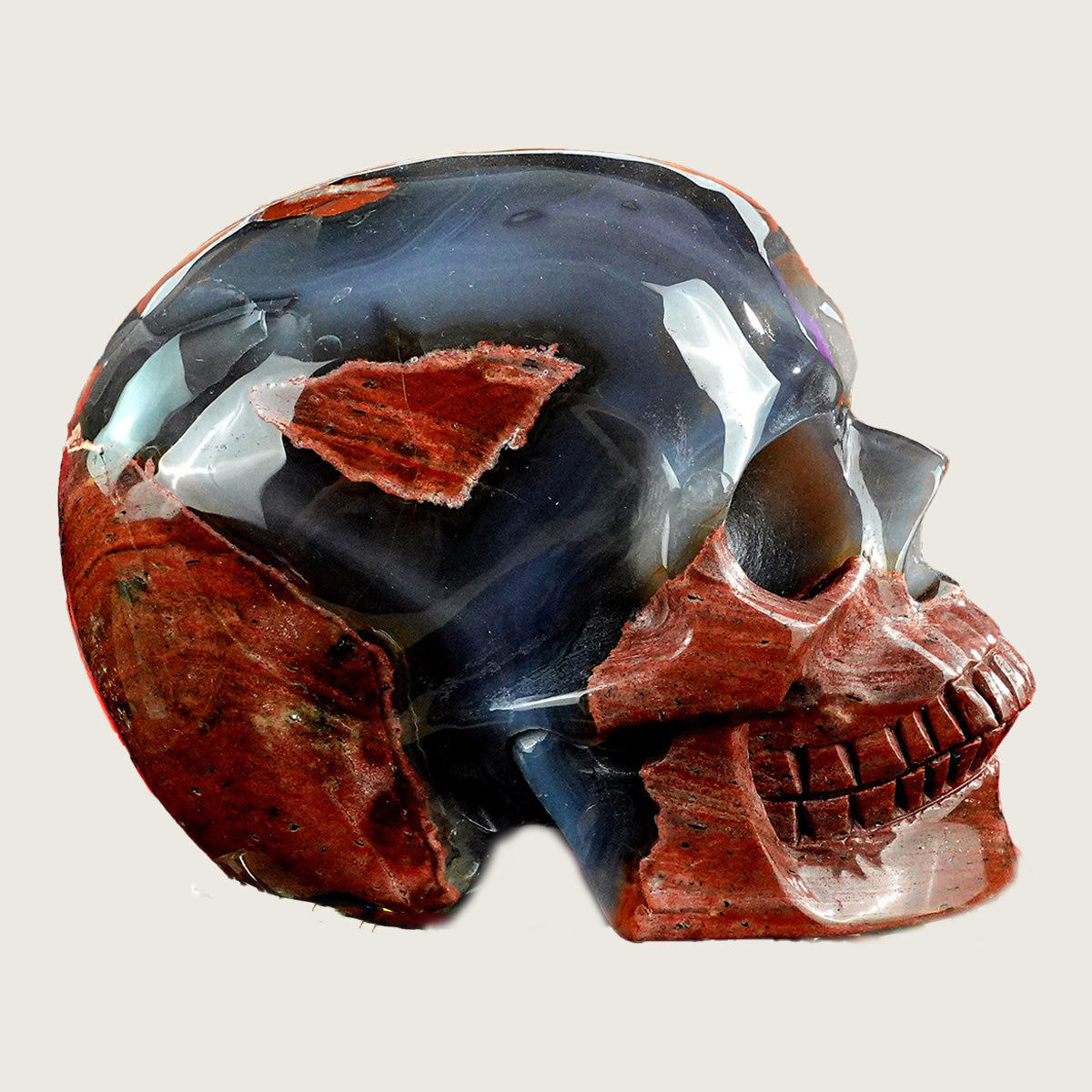 4.5" Volcanic Agate Crystal Skull Carving  #SKHVA4501
