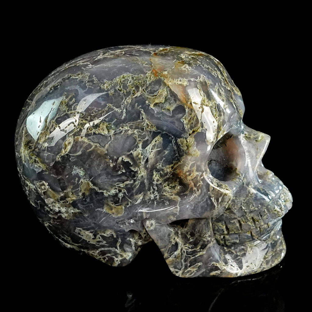 3.0" Moss Agate Crystal Skull Carving  #SKH30113