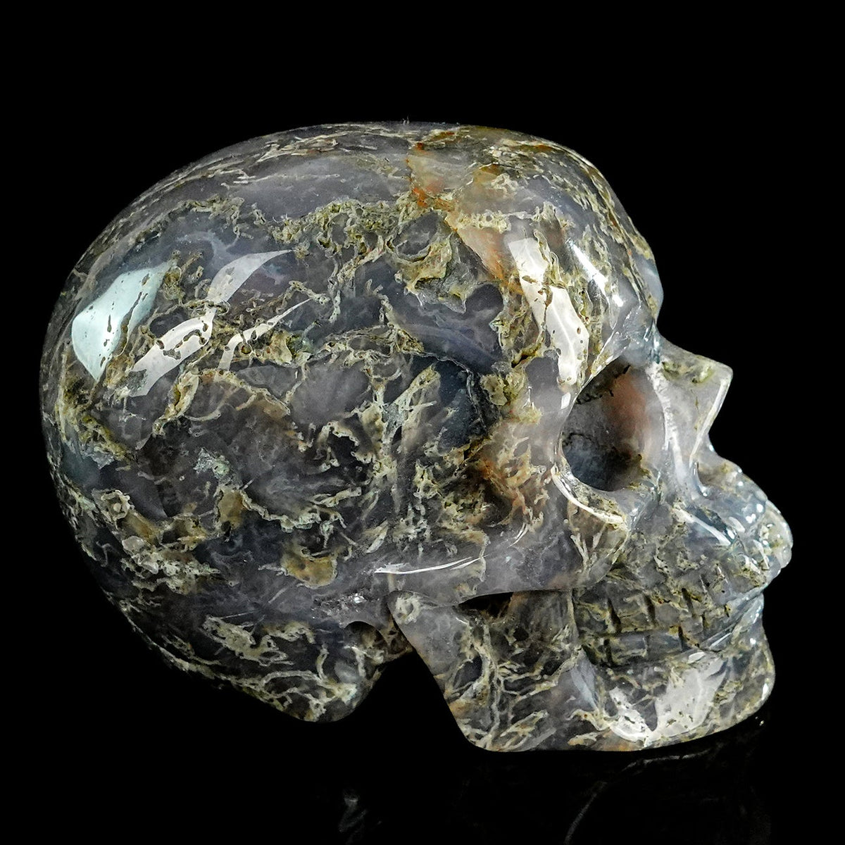 3.0" Moss Agate Crystal Skull Carving  #SKH30113