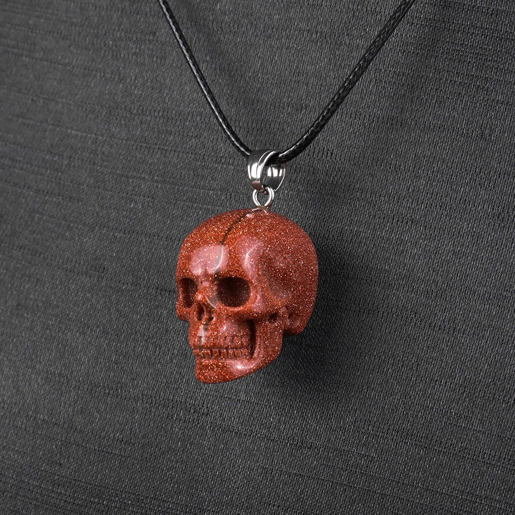 1.1" Goldstone Skull Pendant Carving  #CSC0049
