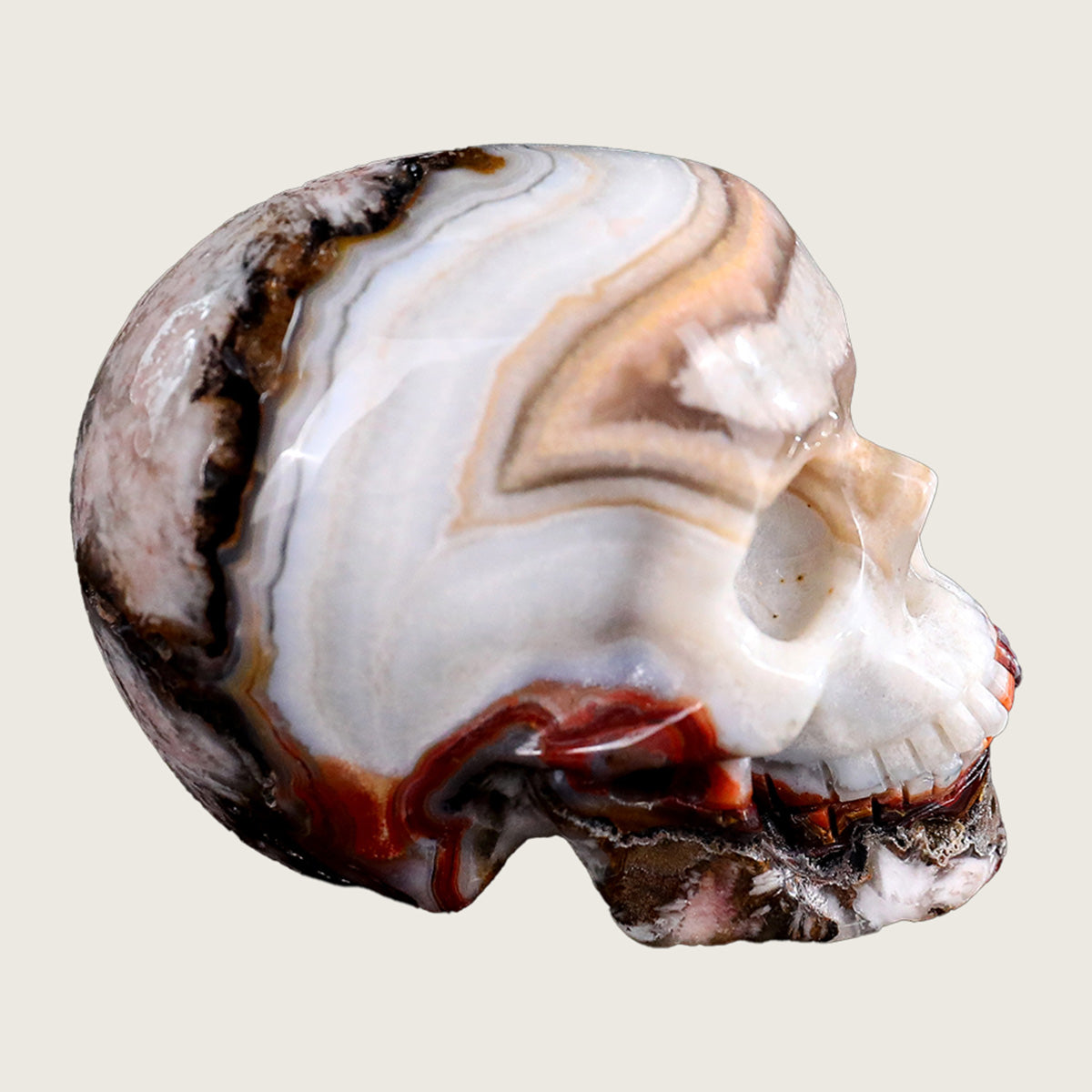 2.2" Red Crazy Lace Agate Human Skull Carving  #SKH22009