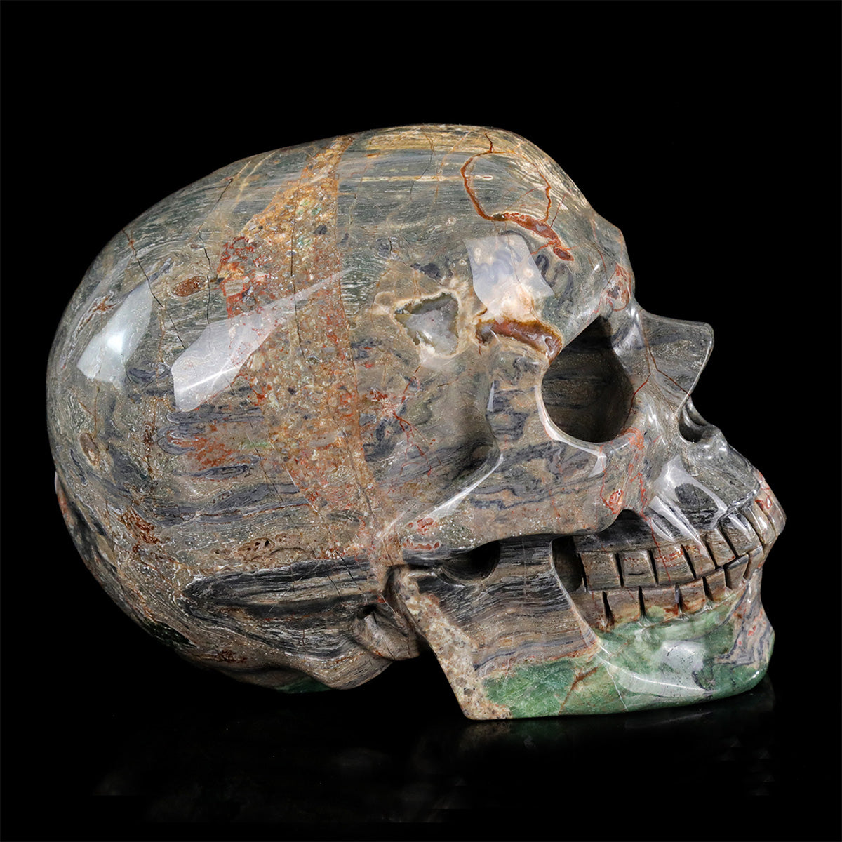 7.0" Colorful Threads Jasper Skull Carving  #SCS0030