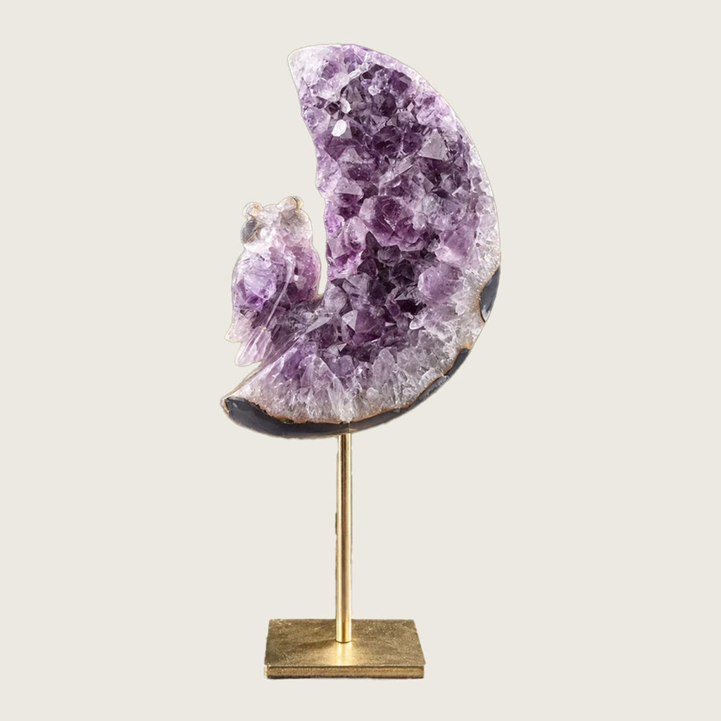5.5"Amethyst Druse Agate Owl Carving  #GDC0021