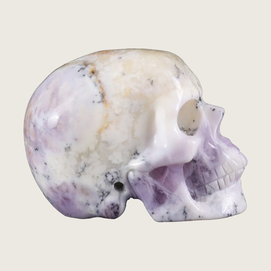 2.2" White Opal Human Skull Carving  #SKH22015