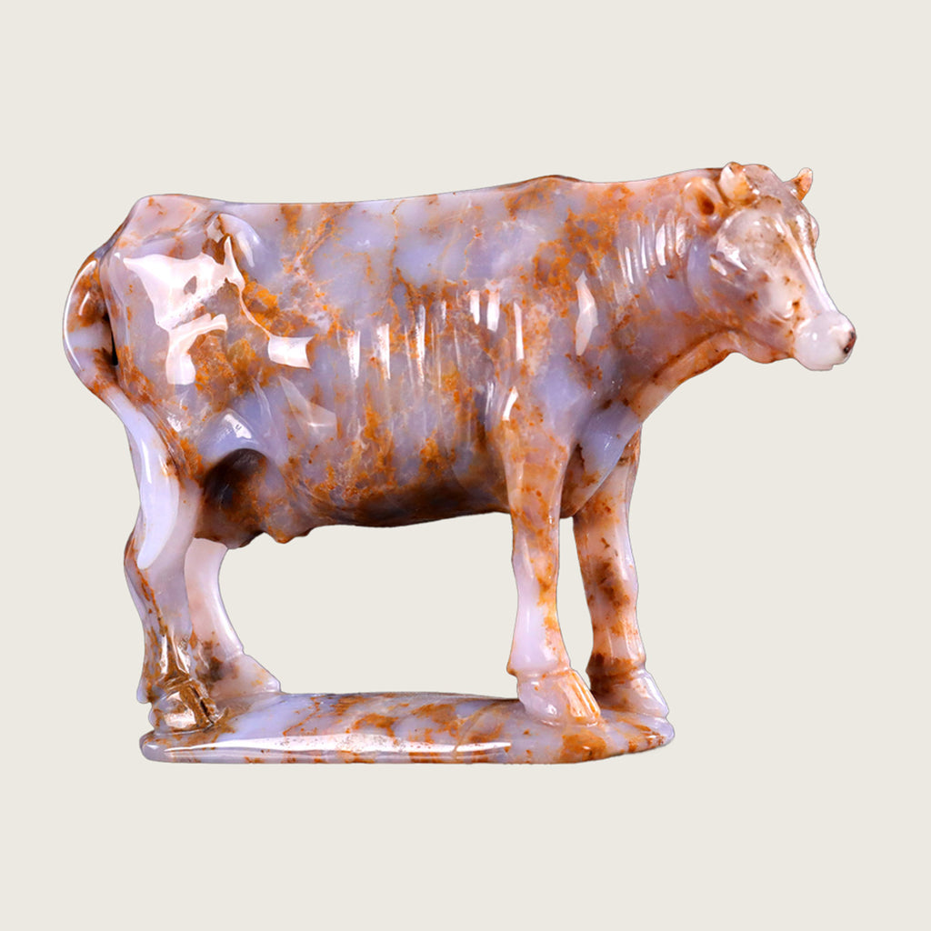 5.3" Chalcedony Jasper Cow Carving  #CTC0059