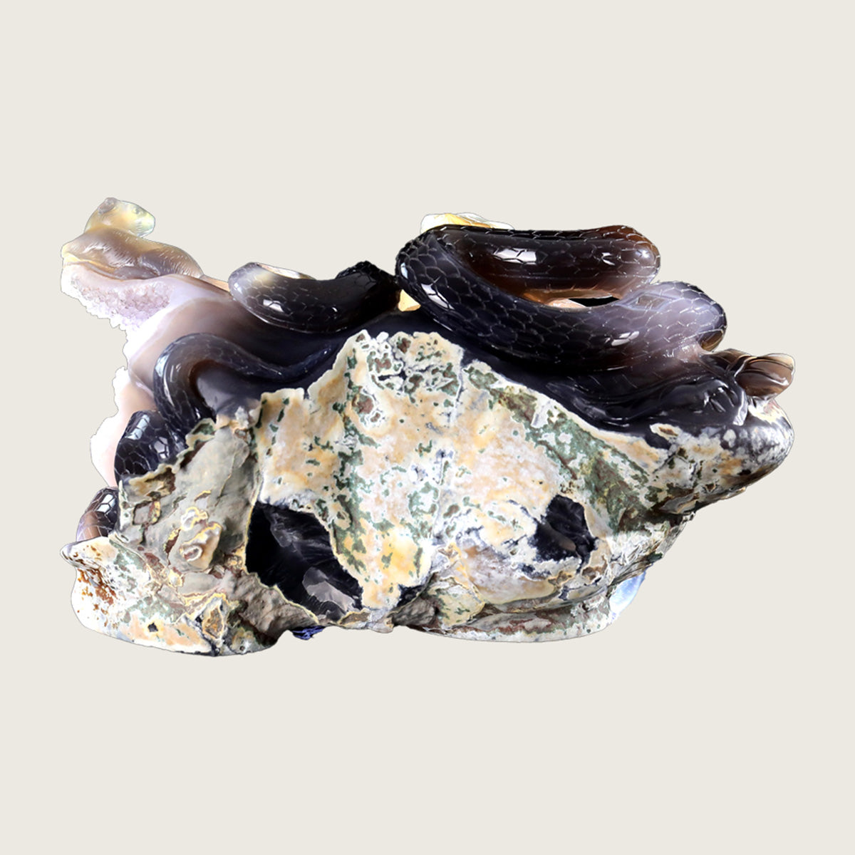 11.1" Druse Agate Snake & Mouse Carving  #GDC0013