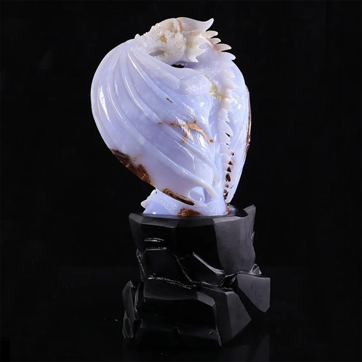 8.5" Blue Chalcedony Dragon with Orb  #CTC0082