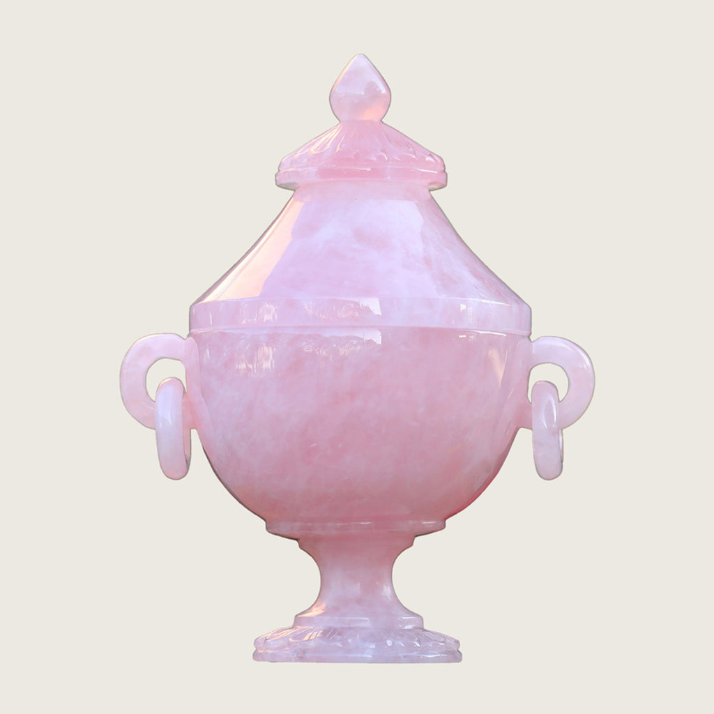 8.7" Rose Quartz Candy Bowl with Lid Carving  #CTC0004