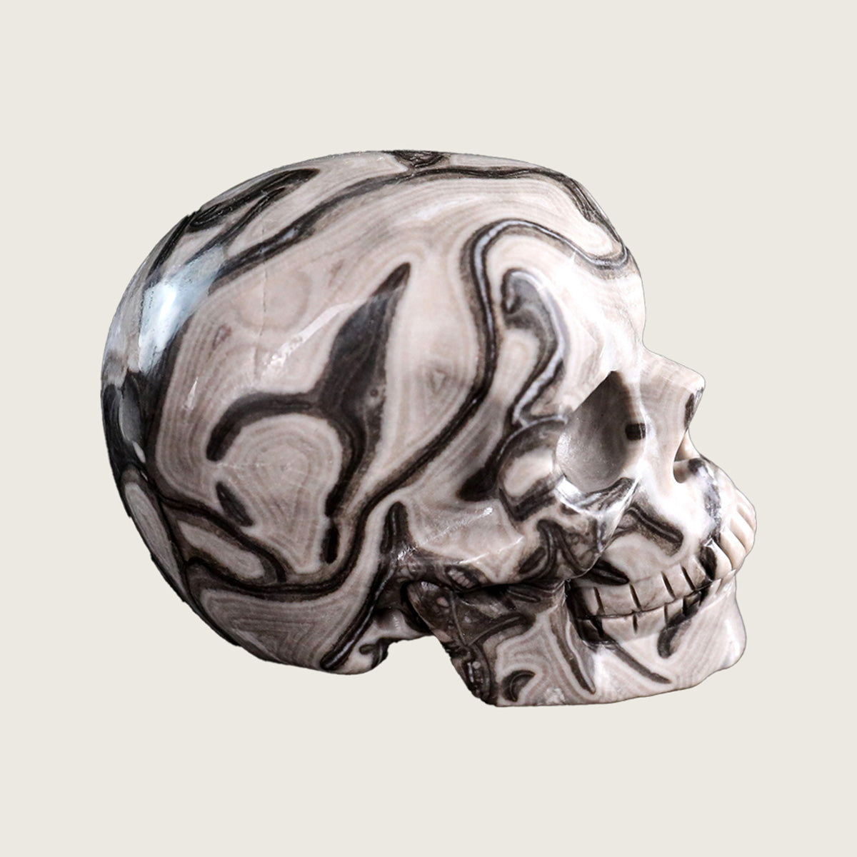 3.0" Black Crazy Agate Crystal Skull Carving  #SKH30026