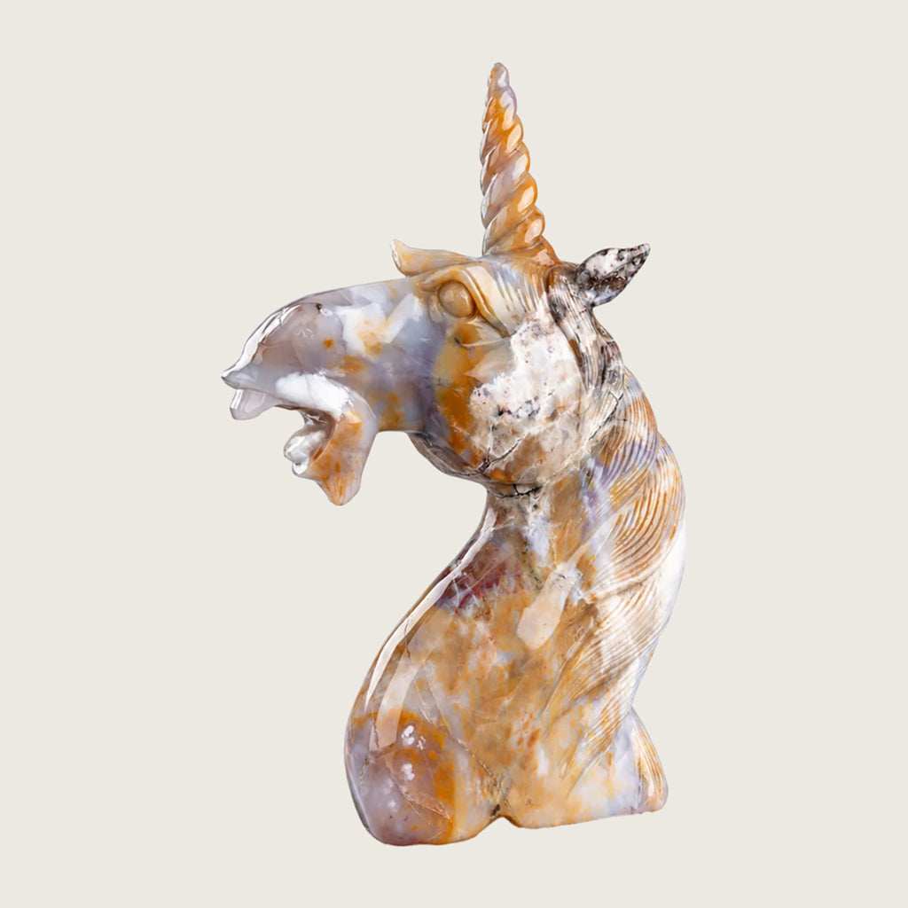 13.0" Yellow Chalcedony Unicorn Head Carving  #CTC0069