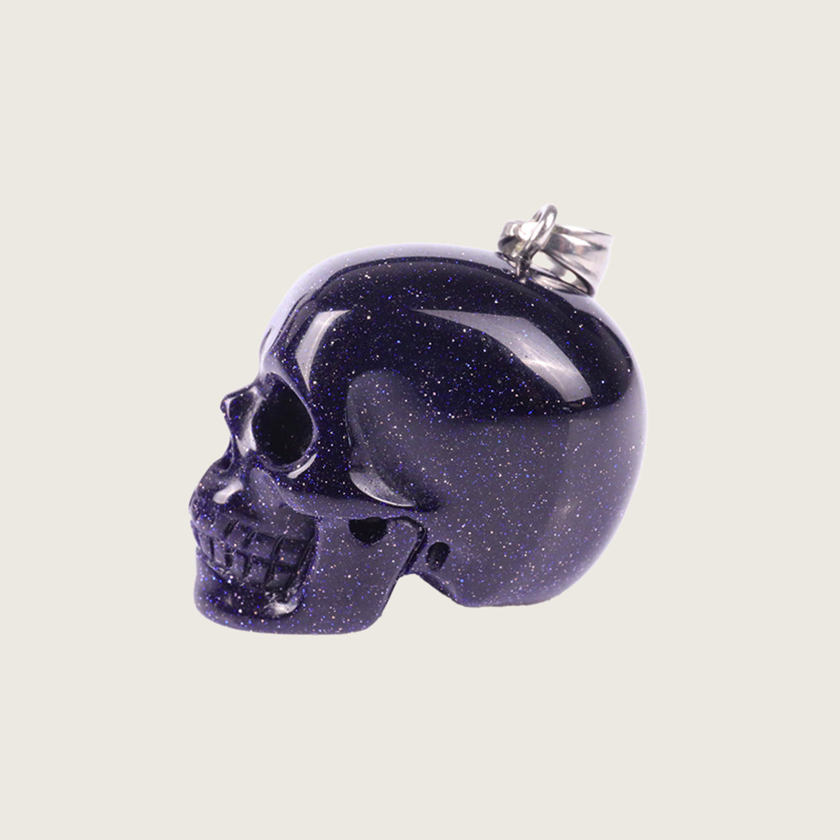 1.1" Blue Goldstone Skull Pendant Carving  #CSC0022
