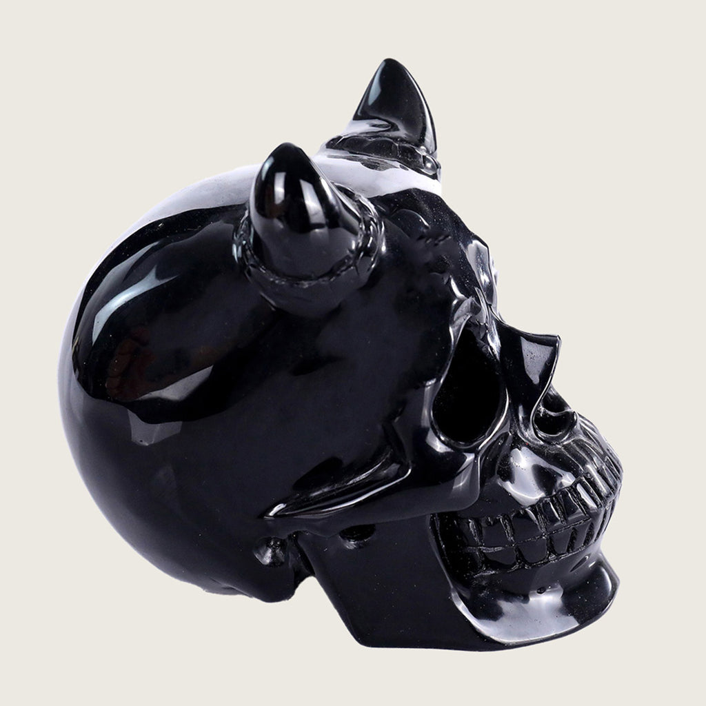 4.6" Black Obsidian Skull with Horn #SCS0009
