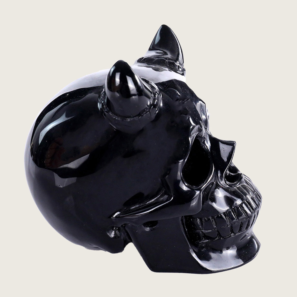4.6" Black Obsidian Skull with Horn #SCS0009