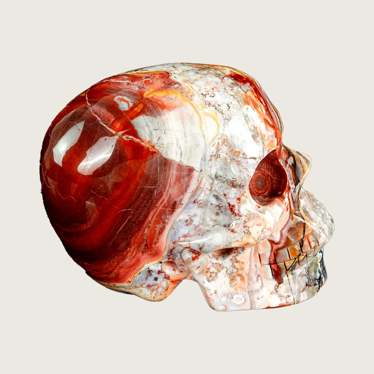4.5" Red Crazy Lace Agate Crystal Skull Carving  #SKH45019