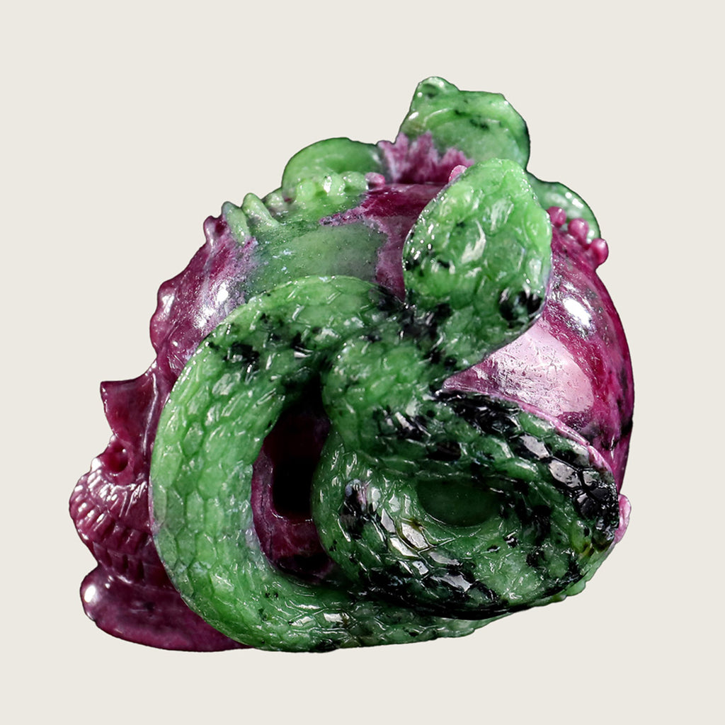 2.9" Ruby + Emerald Snake & Skull Carving  #SCS0002