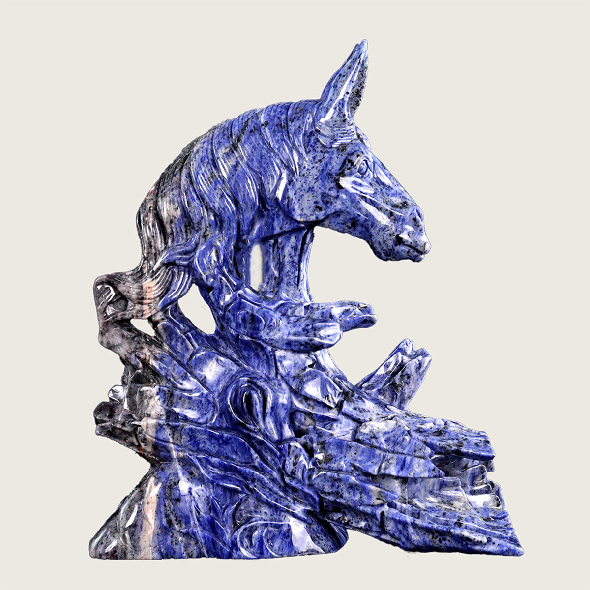 9.7" Sodalite Horse Head & Tree Stump Carving  #CTC0006