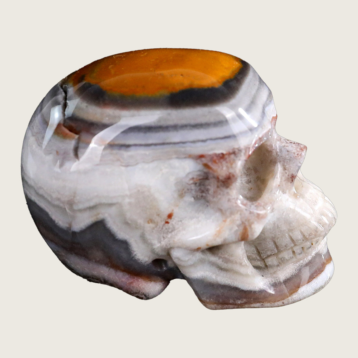 2.2" Red Crazy Lace Agate Human Skull Carving  #SKH22010