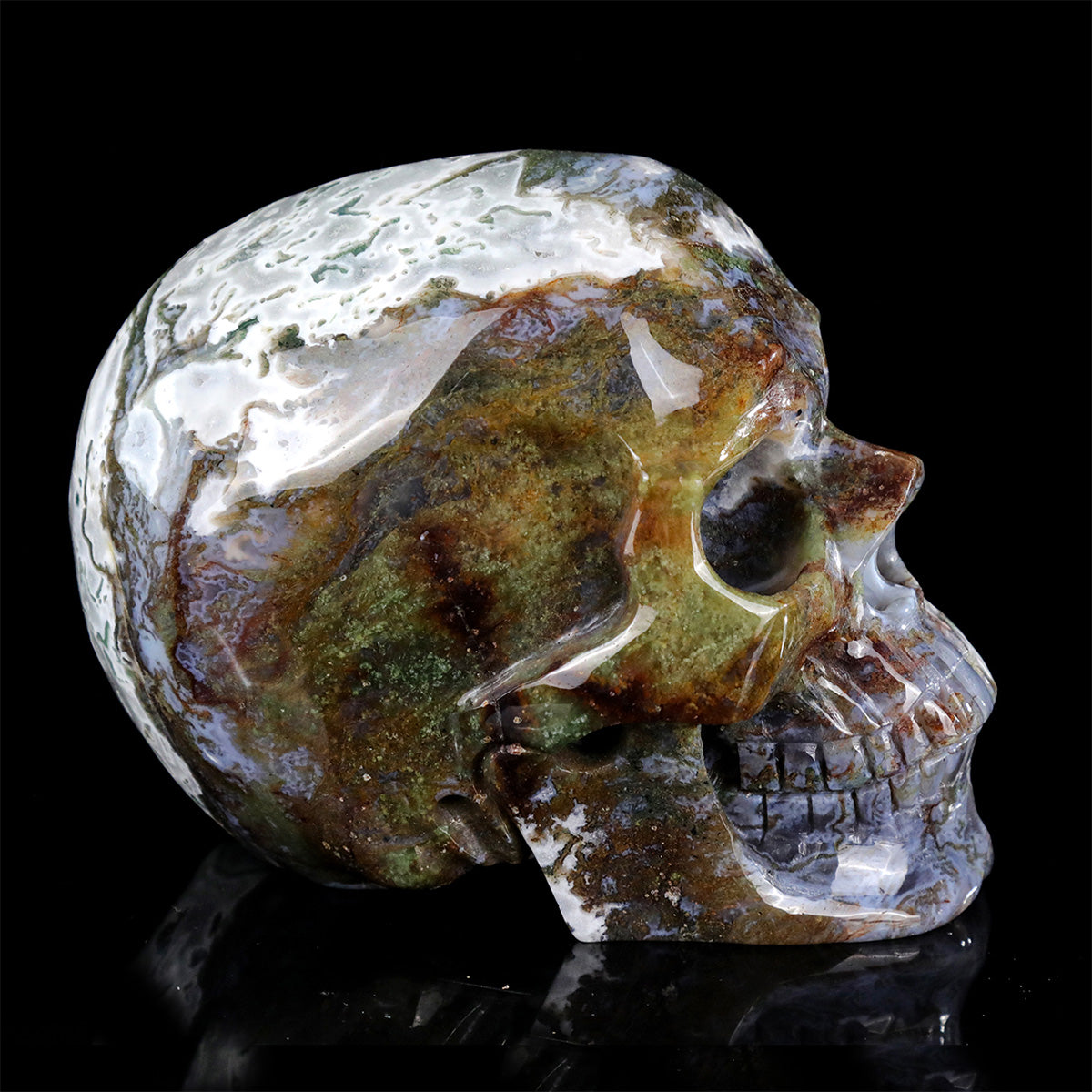 6.2" Moss Agate Crystal Skull Carving  #SCS0027